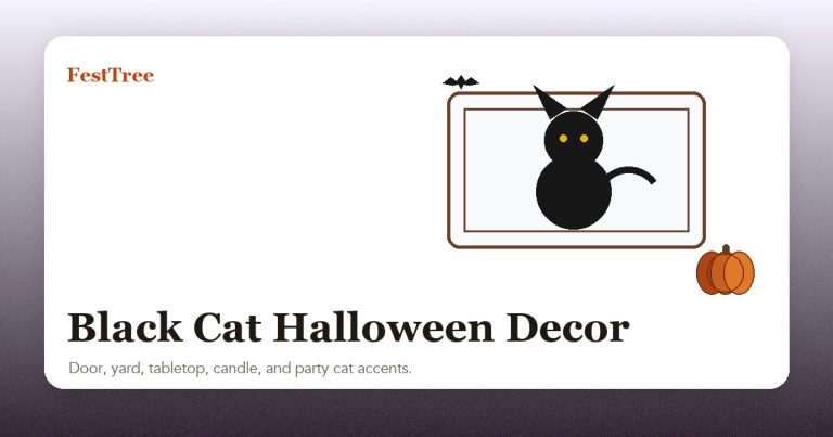 Illustrated black cat Halloween decor scene