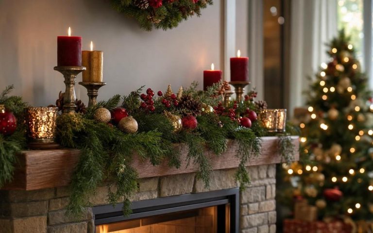 Photorealistic Christmas Mantel Decor seasonal decor vignette