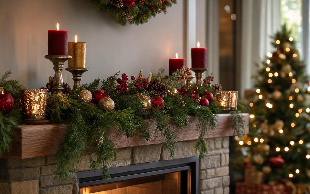 Photorealistic Christmas Mantel Decor seasonal decor vignette