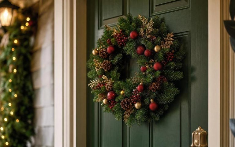 Photorealistic Christmas Wreaths for Front Door seasonal decor vignette