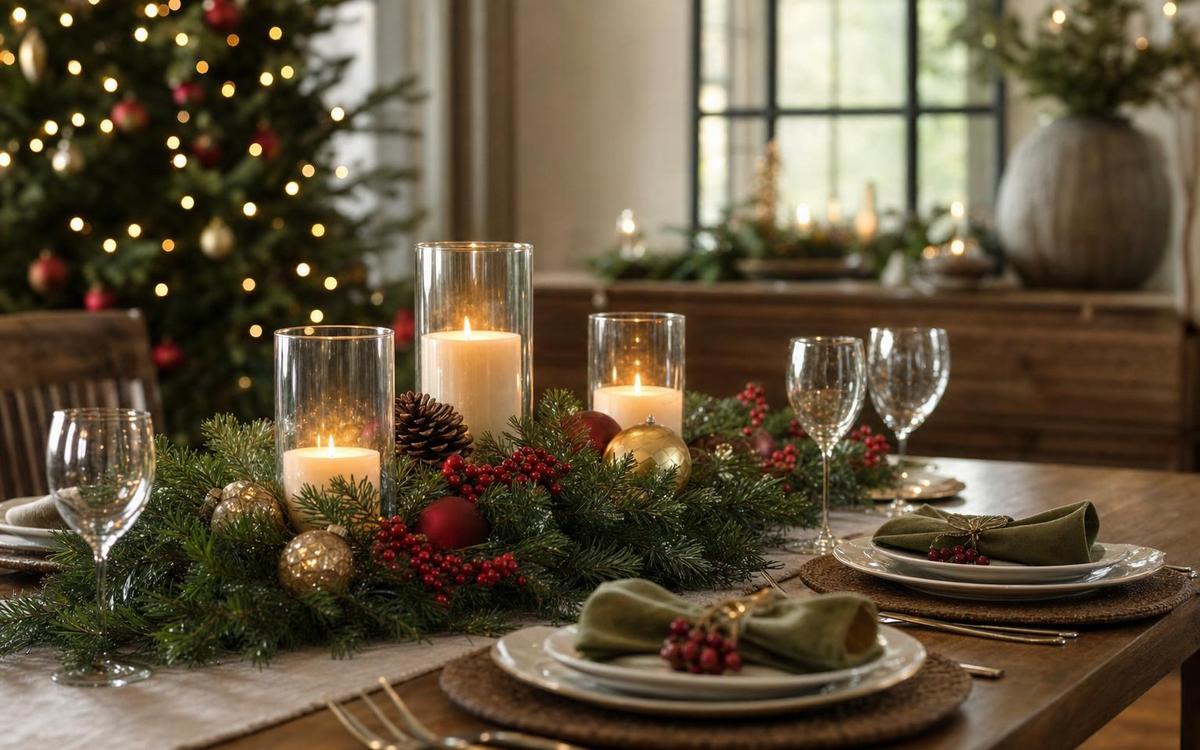 Photorealistic Christmas Table Decor & Tablescapes seasonal decor vignette