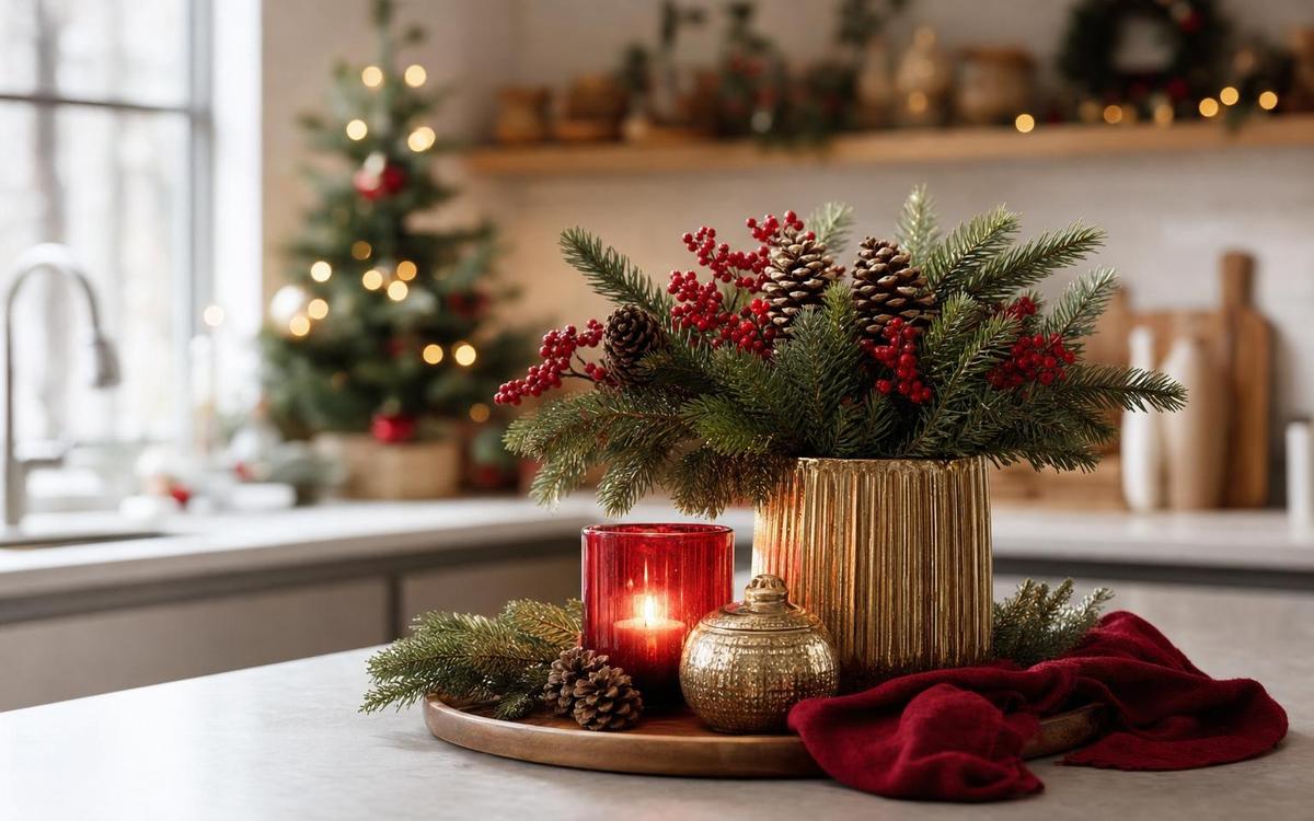 Photorealistic Christmas Kitchen Decor seasonal decor vignette