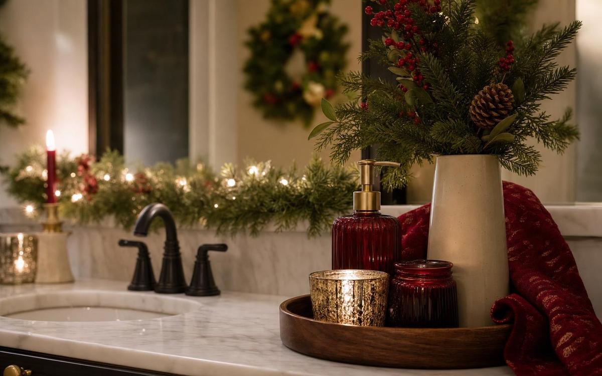 Photorealistic Christmas Bathroom Decor seasonal decor vignette