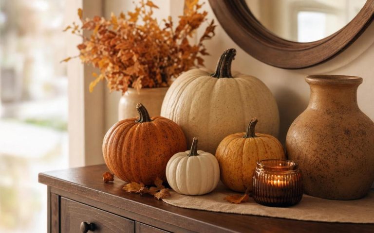 Photorealistic Pumpkin Decor: Best Multi-Piece Sets seasonal decor vignette