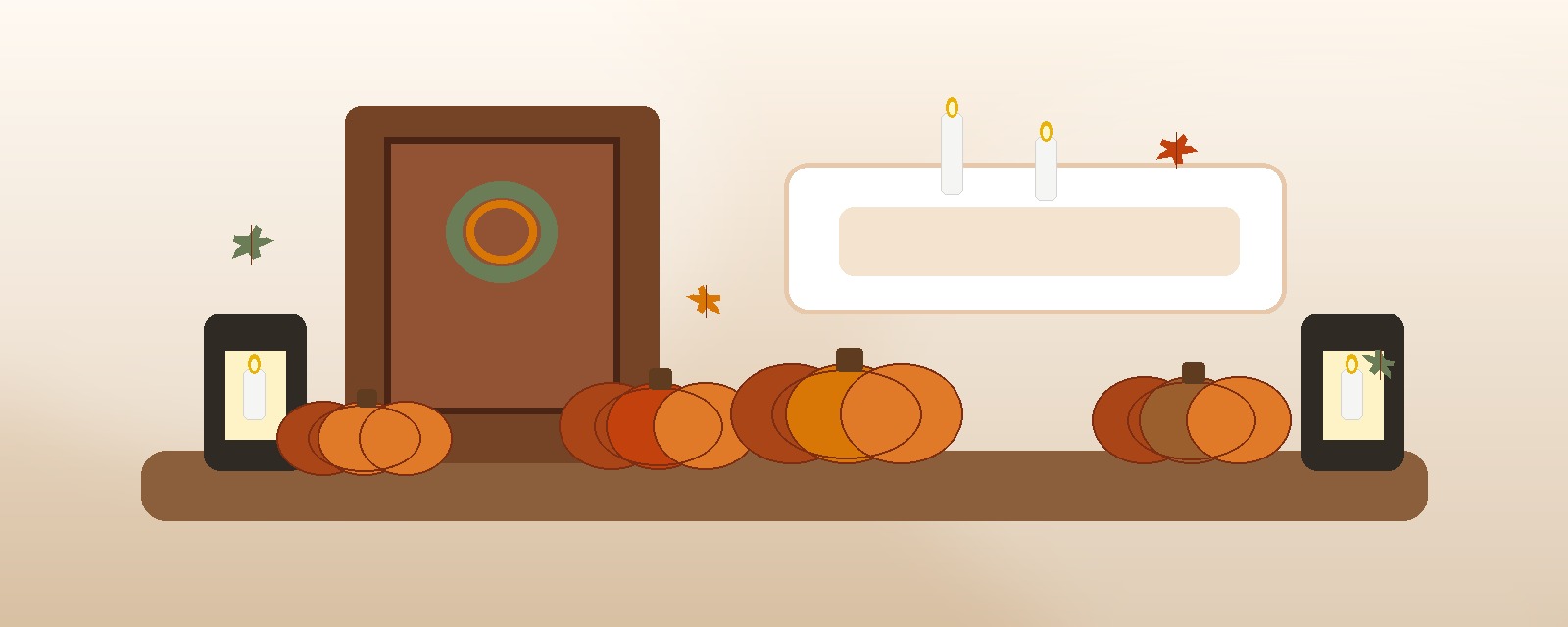 Fall decor hub scene with pumpkins and warm seasonal accents