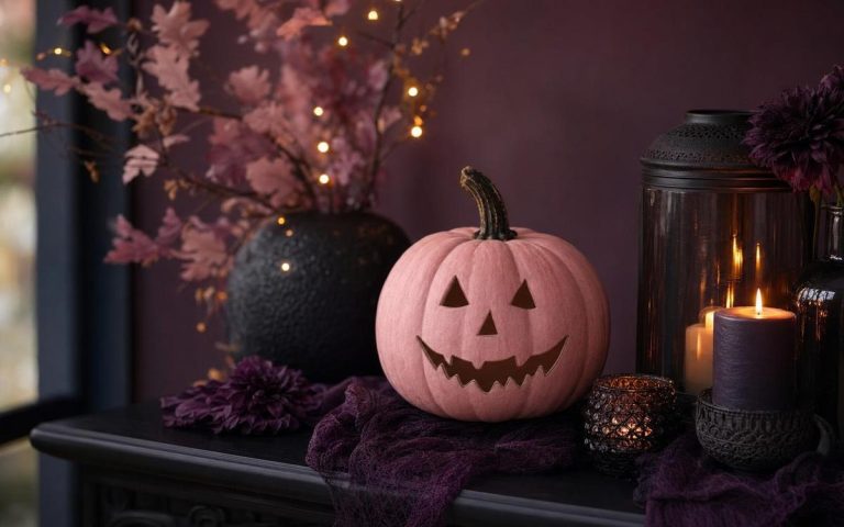 Photorealistic Pink & Pastel Halloween Decor seasonal decor vignette