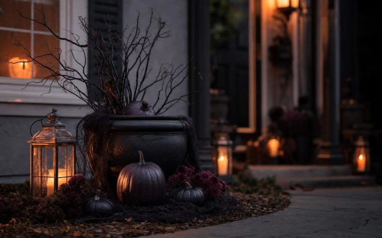 Photorealistic Indoor vs Outdoor Halloween Decorations seasonal decor vignette