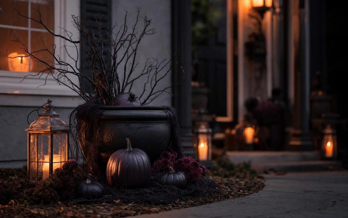 Photorealistic Indoor vs Outdoor Halloween Decorations seasonal decor vignette
