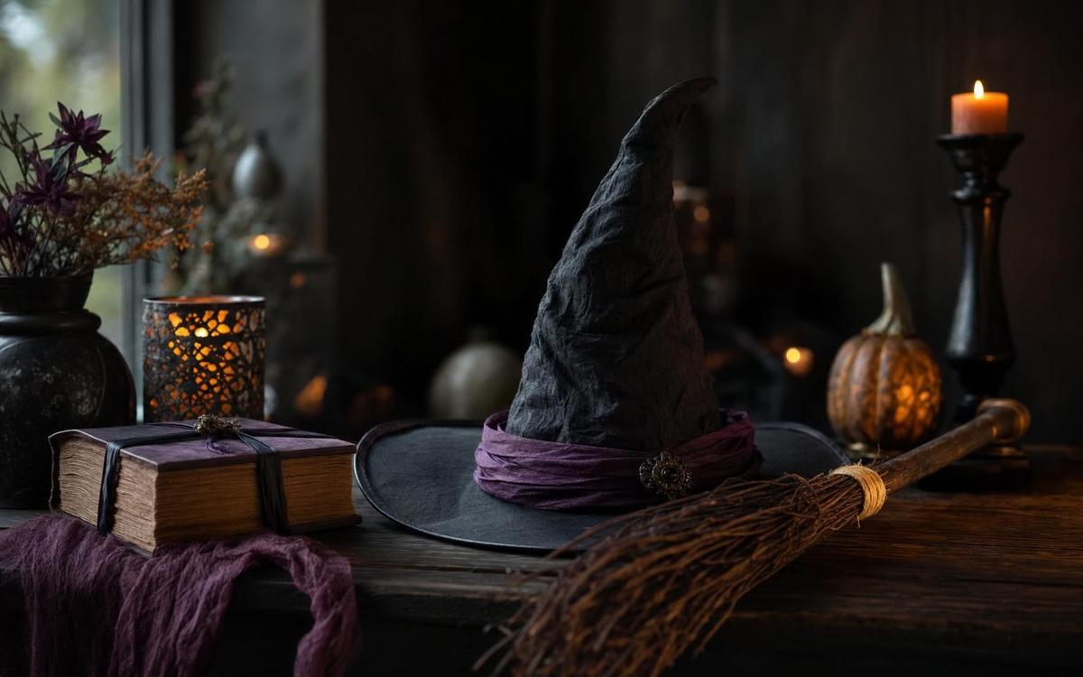 Photorealistic Witch Decor: Modern vs Traditional seasonal decor vignette