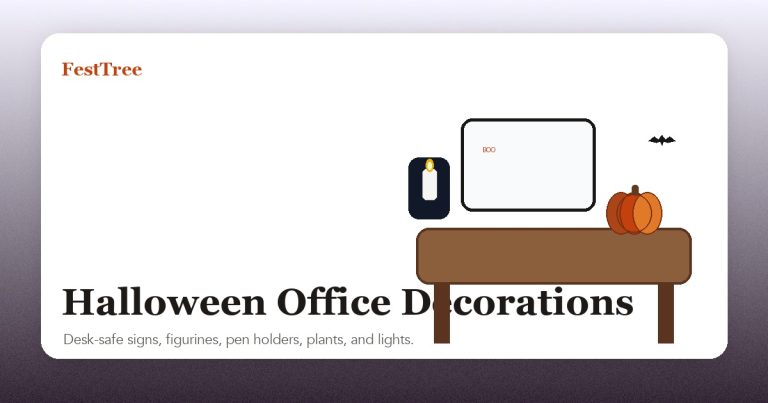 Illustrated Halloween office desk decor scene