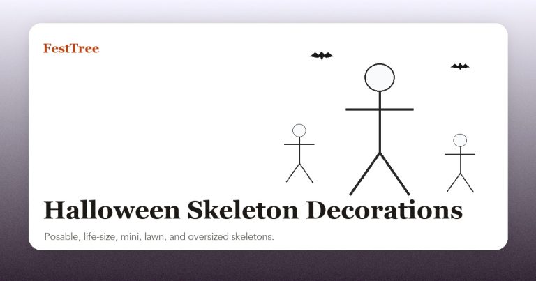Illustrated Halloween skeleton decor scene