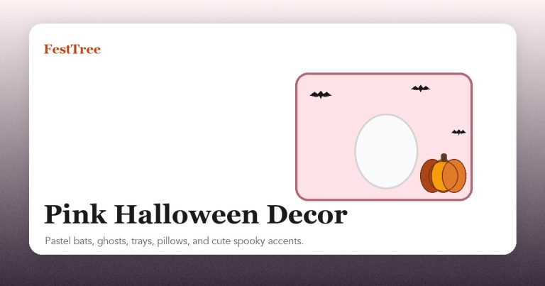 Illustrated pink Halloween decor scene