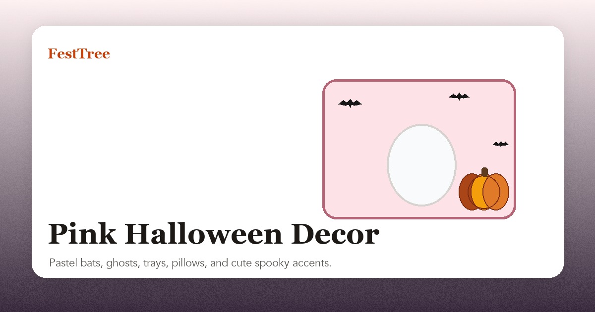 Illustrated pink Halloween decor scene