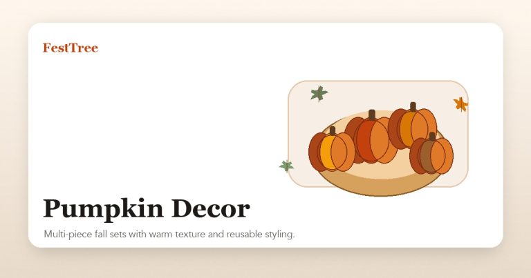 Illustrated fall pumpkin decor set on a warm neutral background