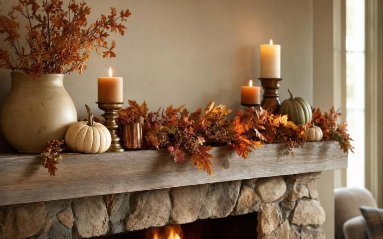 Photorealistic Thanksgiving Mantel Decor seasonal decor vignette