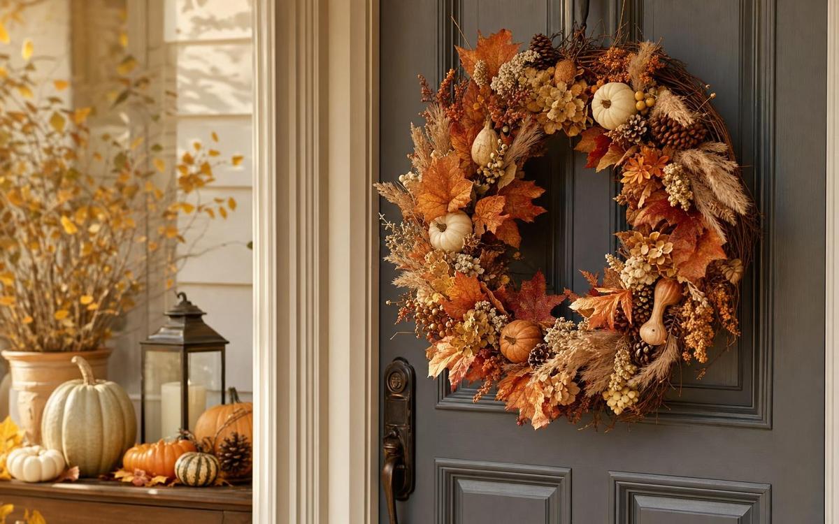 Photorealistic Thanksgiving Door Decor & Wreaths seasonal decor vignette